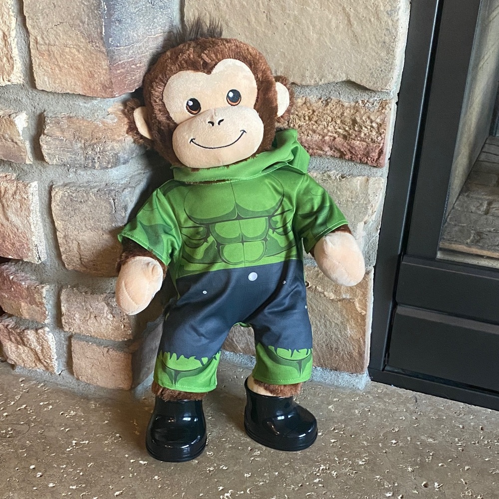 Adorable Curious George Monkey Plush in Incredible in Hulk Outfit Build A Bear